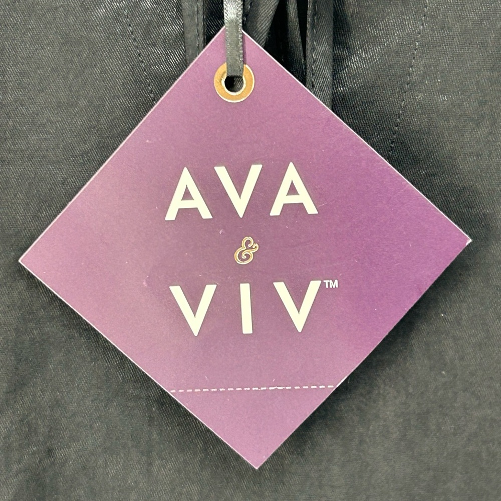 "NWT" Ava & Viv Womens 1X Black Balloon Sleeve V-Neck Blouse - Picture 6 of 11